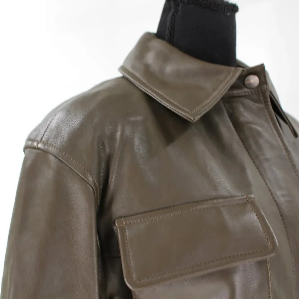Anine Bing Monroe Buttery Soft Leather Belted Jacket Coat Dark Green X-Small NEW - Picture 4 of 11